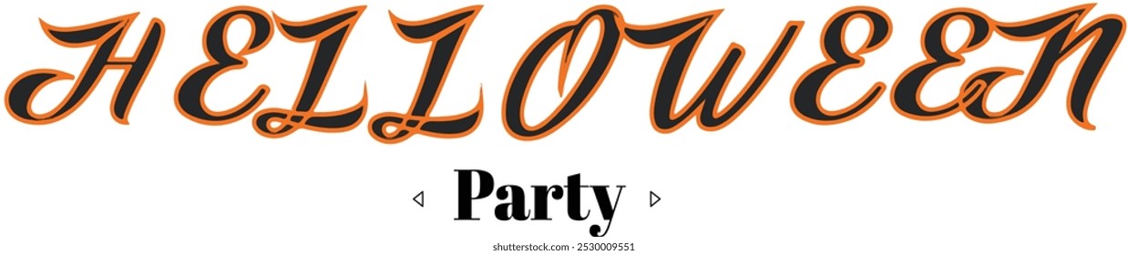 A Halloween party logo with the word "party" written underneath it. The logo is orange and black and has a spooky, fun vibe