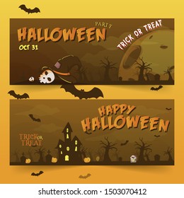 Halloween Party long banner party illustration 