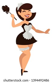 Pin Up Girl PRINT Halloween Brunette Wearing Black Stockings Garters Witch Broom