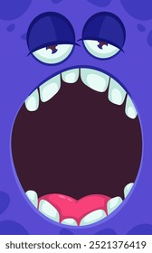 Halloween party Monster face opened mouth blank space banner for text. Party event invite cards for banner or decoration party