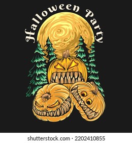 Halloween Party with Monster Pumpkin. Halloween Background. Halloween T shirt Design.