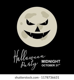 Halloween party with moon. Greeting design poster or banner for invitation at midnight.