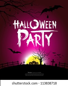 Halloween party at night background, vector illustration