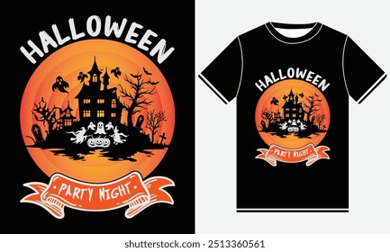 Halloween Party Night T-shirt, Halloween T shirt Design, Pumpkin Ghost, Cute Ghost, Halloween Elements, Vector illustration, Funny Halloween T shirt Design, Horror T-shirt Design Template, Print