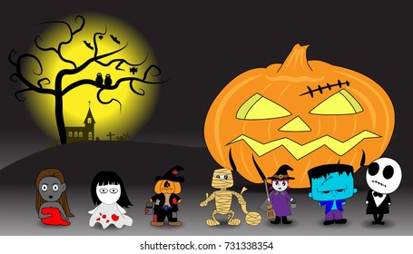 halloween party night under the full moon light