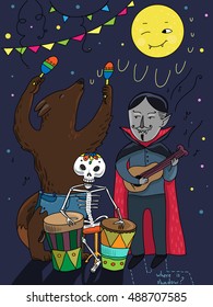 Halloween party night under the moon