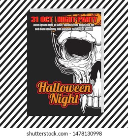 Halloween party night vertical background with skull,Flyer or invitation template for Halloween party. Vector illustration.