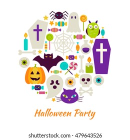 Halloween Party Objects over White. Vector Illustration of Trick or Treat isolated Items Set.