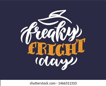 Halloween party. October holiday celebration handwritten lettering. Halloween festive decoration, stickers pack. Freaky Fright day calligraphy 