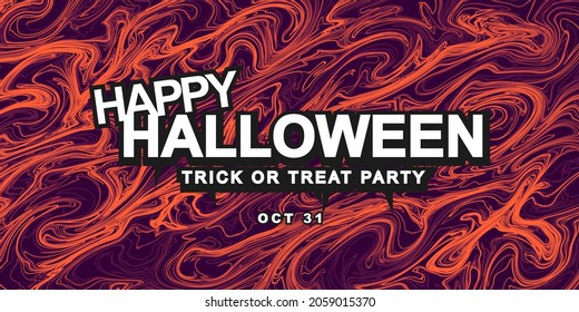 halloween party on abstract background on scary purple color, with liquid background, doodles background, marble background. with the words halloween trick or treat party.