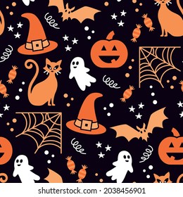 Halloween party orange black vector seamless pattern