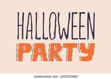 Halloween party orange lettering or calligraphy. Invitation card, scary text. Hand drawn creepy celebration design. Modern vector illustration templates for posters and prints, isolated on background