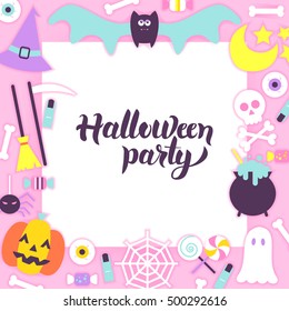 Halloween Party Paper Concept. Vector Illustration Flat Style Scary Holiday Concept with Lettering.