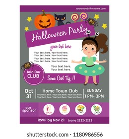 halloween party poster with alien costume kid