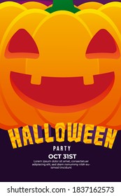 Halloween Party Poster with Big Happy Pumpkin Face can use for poster, flyer, web design, invitation, greeting card