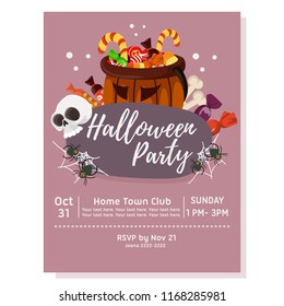 halloween party poster candy flat style