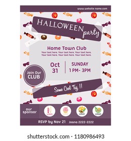 halloween party poster with candy pattern
