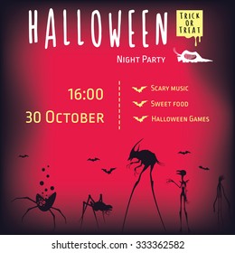 Halloween party poster or card with text template and original monsters