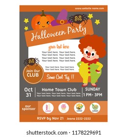 halloween party poster with clown kids