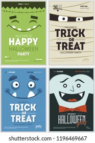 Halloween party poster collection. Halloween design template. Vector illustration