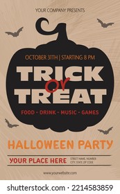 Halloween Party poster with creepy pumpkin. Vector illustration