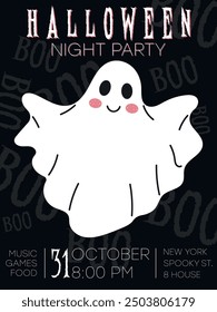 halloween party poster with cute ghost