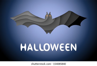 Halloween party poster. Dark paper bat. Vector illustration for your holiday design. Applique background. Web decoration.