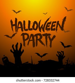Halloween Party Poster design, night background and creepy atmosphere, illustration. vector elements for banner, greeting card Halloween celebration.