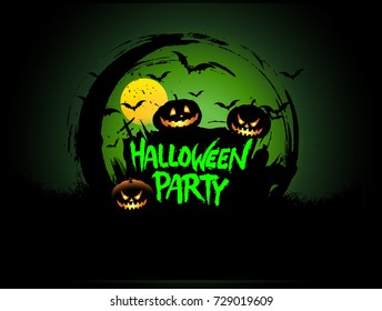 Halloween Party Poster design, night background with creepy pumpkins, illustration. vector elements for banner, greeting card Halloween celebration.