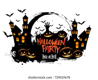 Halloween Party Poster design, night background with creepy pumpkins, illustration. vector elements for banner, greeting card Halloween celebration.