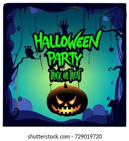 Halloween Party Poster design, night background with creepy pumpkins, illustration. vector elements for banner, greeting card Halloween celebration.