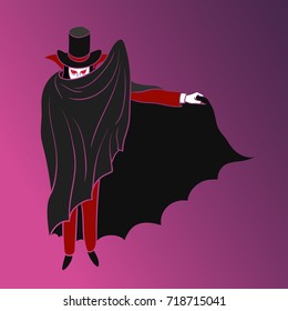 Halloween Party Poster. Design template with dracula and place for text logo design. Stamp for a scary holiday celebration. Print on t-shirt, tee, poster, clothes, pins, badges and stickers.