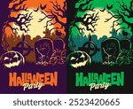 Halloween party poster design vintage illustration vector for invitation, poster, banner, card