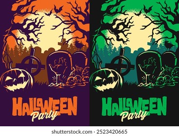 Vector de ilustración vintage de diseño de póster de fiesta de Halloween para invitación, póster, Anuncio, tarjeta