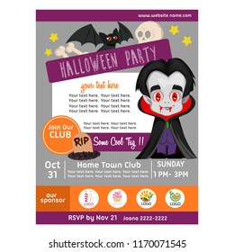 halloween party poster with dracula flat style