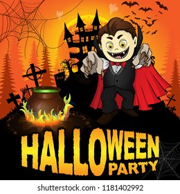 Halloween Party Poster with Dracula. Vector illustration.