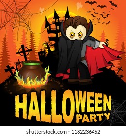 Halloween Party Poster with Dracula. Vector illustration.