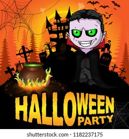 Halloween Party Poster with Dracula. Vector illustration.