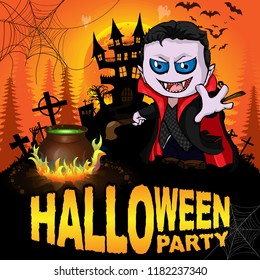 Halloween Party Poster with Dracula. Vector illustration.