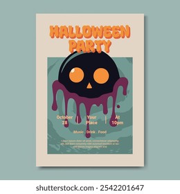 Halloween Party Poster Flyer Template Monster Themed Illustration. For promoting Halloween parties, haunted houses, and spooky gatherings, this template showcases a detailed, eerie zombie surrounded b