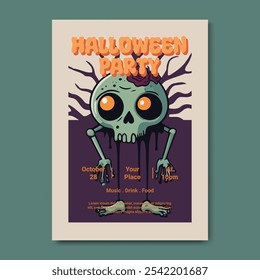 Halloween Party Poster Flyer Template Monster Zombie-Themed Illustration for promoting Halloween parties, haunted houses, and spooky gatherings, halloween event