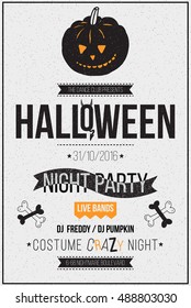 Halloween party poster, flyer, web banner design with punpkin illustration and typography. Funny vintage concept with hand drawn illustration. 