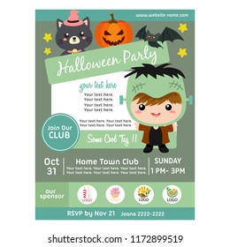 halloween party poster with frankenstein costume kids