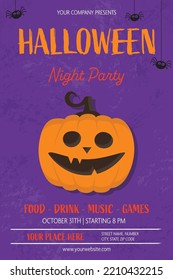 Halloween Party poster with funny pumpkin. Vector illustration
