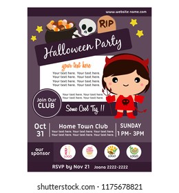halloween party poster with girl devil costumes
