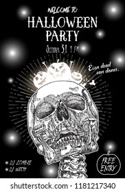 Halloween Party Poster. Hand drawn invitation greeting card for Halloween holidays with handwritten words and phrases calligraphy greetings. Even saints can dance. Vector.