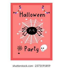 Halloween party poster. Hand drawn placard. Art cover horror night. October 31 holiday evening. Vector illustration