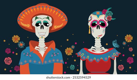 Halloween party poster, Hand drawn Day Of The Dead Illustration, Hand drawn Dia de los Muertos illustration