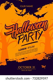 Halloween party poster with hand lettering and brush stroke. Vector illustration.