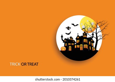 Halloween party poster with Haunted castle. illustrator Vector Eps 10